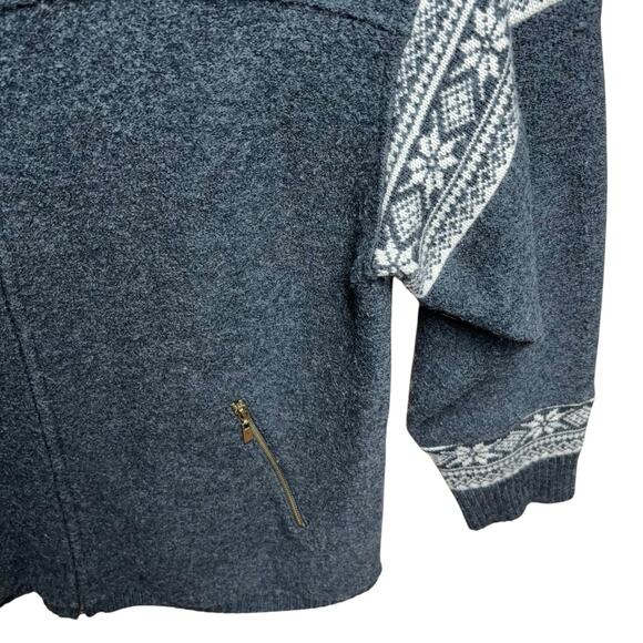Nordic Design Wool Sweater Jacket Womens XL Gray Full Zip Snowflake Cardigan - Picture 5 of 8